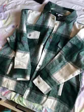 Woolen Coat Shirt Jacket Windbreaker Oversize Plaid Vintage Women Loose Button Winter
