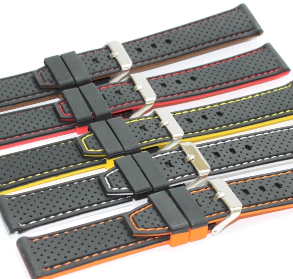 22 мм элегантный Двухцветный Черный Оранжевый Силиконовый унисекс ремешок для