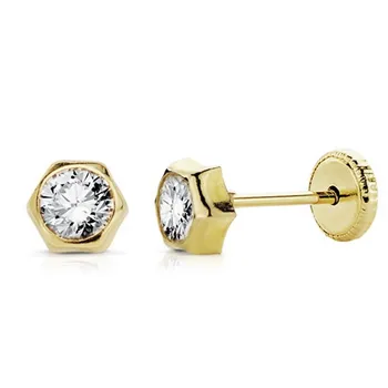 

18k gold earrings girl hexagon 5mm. Cubic zirconia nut [AB8903]