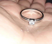 Anillo de compromiso de piedras redondas y pequeñas para mujer, sortija de boda de cristal Plata de Ley 925 auténtica