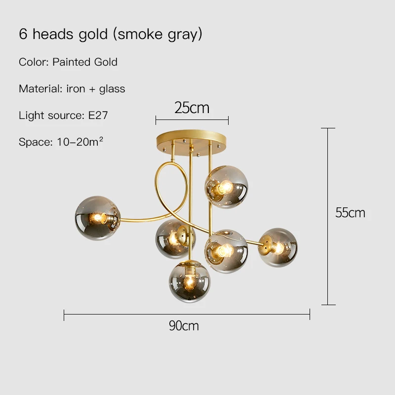 Nordic Chandelier For Living Room Bedroom Dining Room Kitchen Magic Bean Molecular Ceiling Lamp Glass Ball Design Luster Fixture gold chandelier Chandeliers