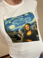 Female Mask Graphic t-Shirt 90s-Tshirt Funny Mona Lisa Vintage Korean Women Top-Tees