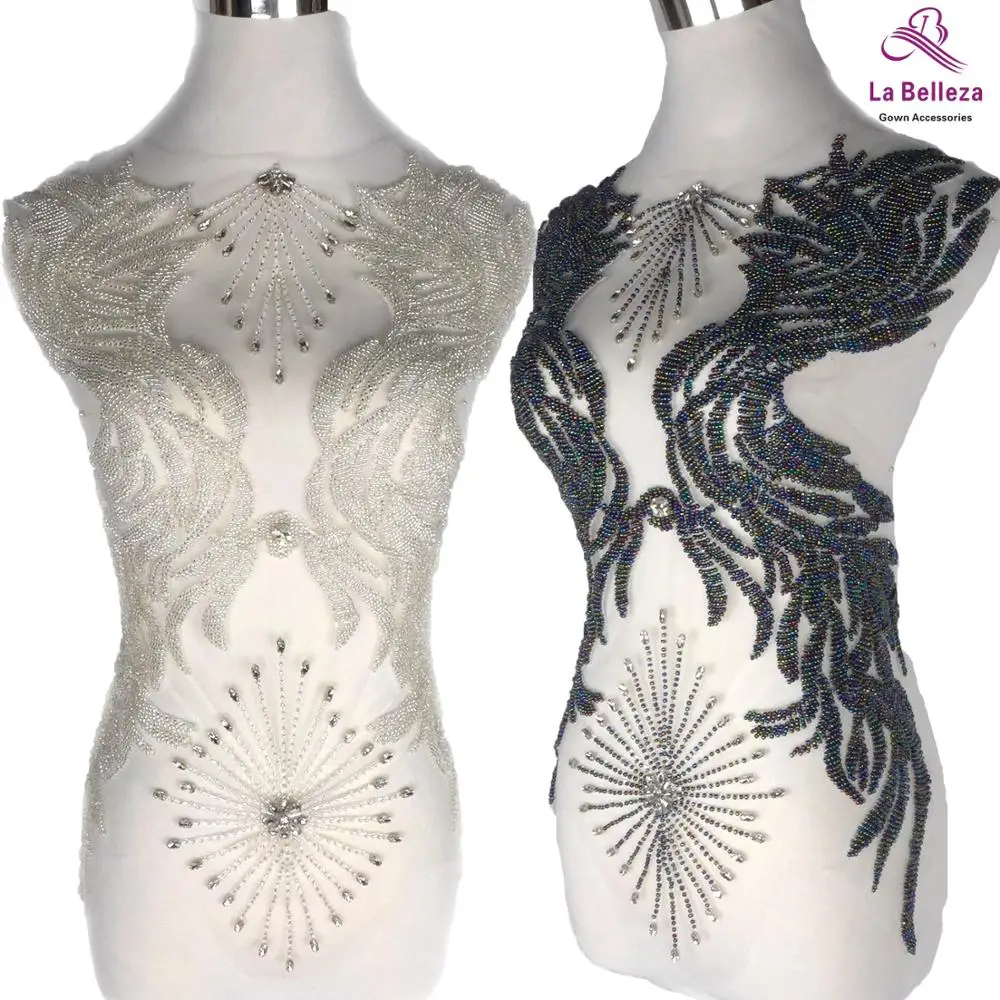 

La Belleza silver piece handmade,Blue mixed beaded patch wedding dress applique accessories by piece 40X60CM