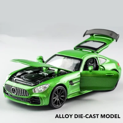 KIDAMI 1:32 Сплав AMG GT GTR оттяните назад литье под давлением модель автомобиля, звук света MINIAUTO игрушечный автомобиль транспортные средства для детей Подарки для взрослых Формула 1 - Color: Green-Box