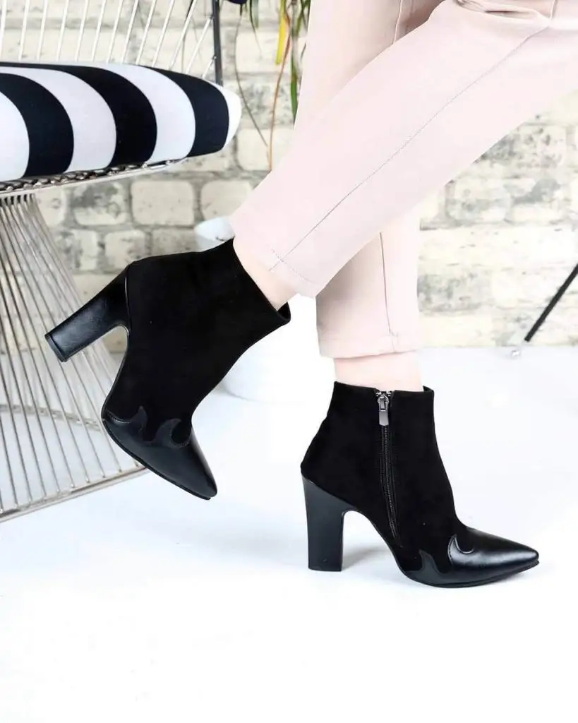 

Mosimoso Women's Ankle Height Boot Fire Black Suede Skin Toe Heels Zippered Women Boots