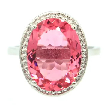 

19x15mm Highly Recommend Jewelry for Women Rings Created Pink Morganite Zircon Silver Ring Dating Eye Catching