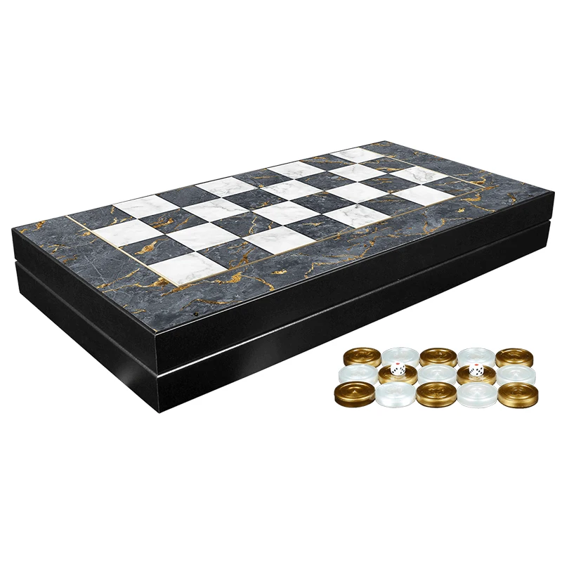 

Classic Gray Marble Backgammon Set First Quality MDF Family Board Games Gift For Birthday Black Friday Female Male Friend