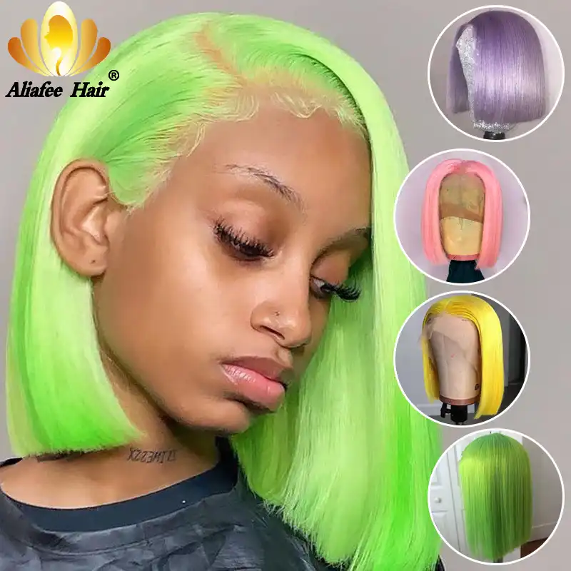 Aliafee 150 レースフロント人毛ウィッグ 613 ブロンドショートカット黒人女性 13 4 ピンクグリーンストレートオンブルかつら Human Hair Lace Wigs Aliexpress