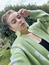 Neploe-Suéter de cuello de pico suelto para mujeres, jersey estilo Preppy de punto con flores, cárdigans, elegante, grueso, con impreso, corto, abrigo informal, 46565