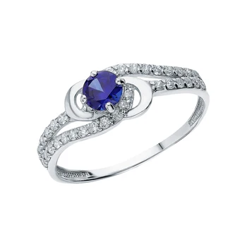 

Silver ring with cubic zirconia and Sapphire synthetic sunlight sample 925