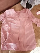 Blusa de verano a rayas con manga corta, camisa con botones y cuello redondo para mujer