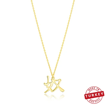 

SPENTA Silver Jewelry Japanese Slave Kanji Symbol Design Handmade 925 Silver Sterling Necklace Letter Design Pendant
