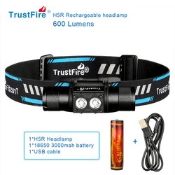 High - Performance USB Rechargeable LED Headlamp - 600 Lumens Dual Beam, Ideal for Outdoor Adventures (Black)