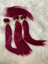 Mechones rojos con cierre, 1B99J color borgoña, cabello humano liso brasileño, 3 mechones con cierre, cabello humano Remy tejido