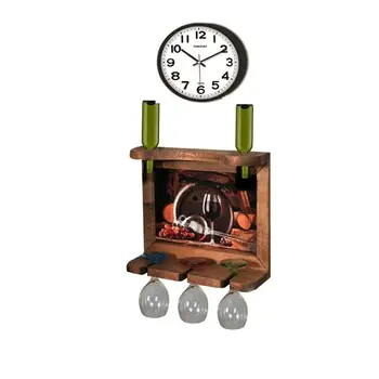 

Wall Clock Wall Art Picture Wooden Wine Rack Bottle Organizer Holders Beer Whiskey Bottle Bar Home Party Kitchen Hall Accessory