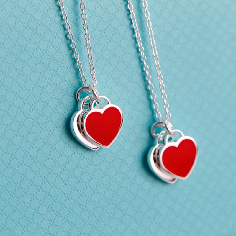 T Fashion logo Hearts Love Shape 925 Silver Pendant Necklace Jewelry original Charm Brand Necklace Design For Women Fine Jewelry (5)