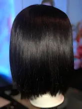 Peluca recta con corte Bob de 13x4 para mujer, cabello humano de encaje, prearrancado con pelo de bebé, Remy brasileño, cierre de Bob corto, color negro