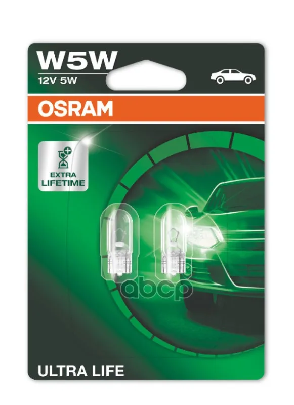 Лампа Накаливания Сигнальная W5w W2.1x9.5d Ultra Life 12v 5w Блистер 2 Шт Osram арт. 2825ULT02B |