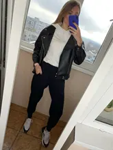 Jacket Women Basic-Coat Moto Aelegantmis Faux-Leather Plus-Size Winter Outerwear Autumn