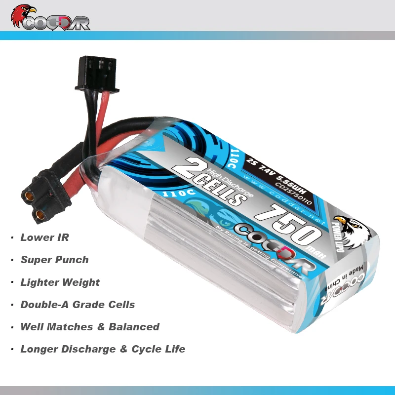 CODDAR 750mAh 2S 7 4 V 110C литий-полимерный аккумулятор с разъемом XT30 /JST для бета-гонок FPV