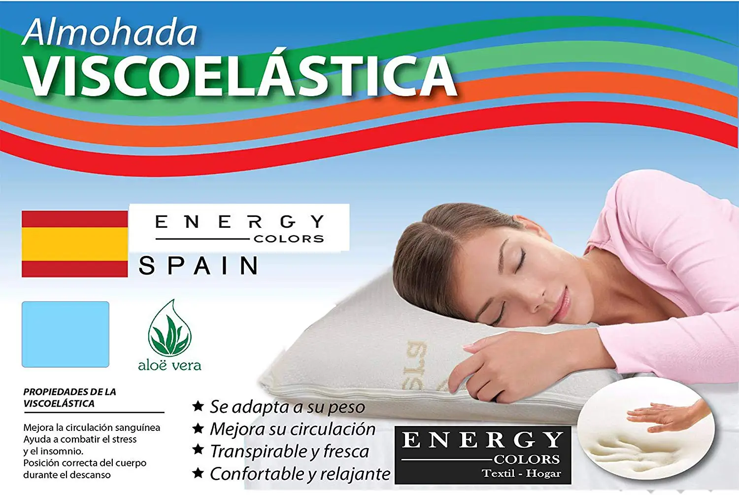 - Aloe Vera - Almohada Visco-elástica Anatómico Ortopédico Anti-ácaro Fabricado en España