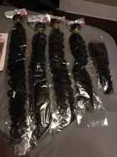 8-28 30 40 pulgadas paquetes de ondas profundas con cierre de pelo brasileño rizado 100% humano onda de agua 3 4 paquetes de tejido y cierre de encaje