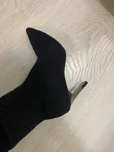 Aphixta-Botas de tacón de hoja de Metal para mujer, Botines de tacón de aguja, de tela elástica, puntiagudas