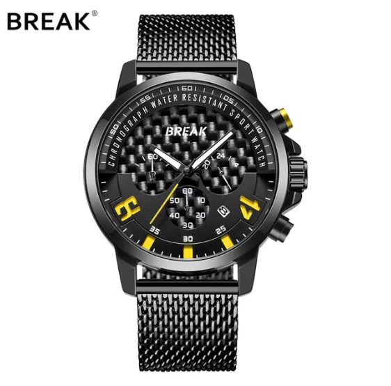 3302S-SBK-YE Мужские кварцевые водонепроницаемые часы Break 3302 - Цвет: 3302S-SBK-YE