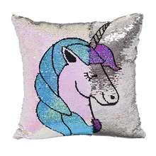Подушка антистресс с двухсторонними пайетками Единорог(Розовый с голубым