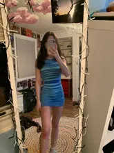 FSDA 2021 V cuello Vestido de punto vestido azul de las mujeres Halter cuello vendaje vestido playero de verano sin mangas Sexy Mini vestidos Y2K