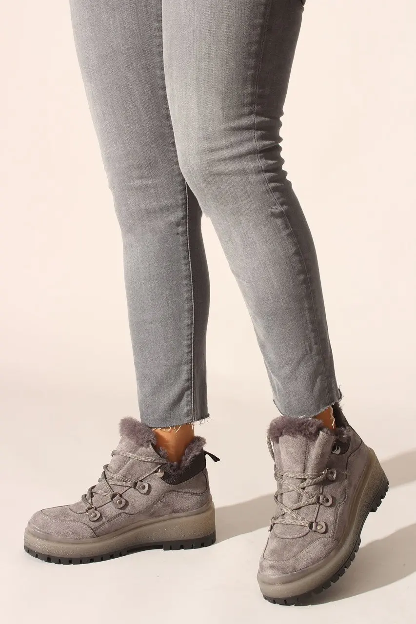 Женские серые замшевые сапоги Babba RO. Стильный повседневный | Обувь