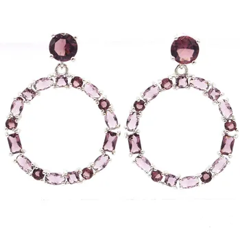

37x28mm Luxury Created Purple Amethyst Round Shape For Woman's Present Silver Earrings