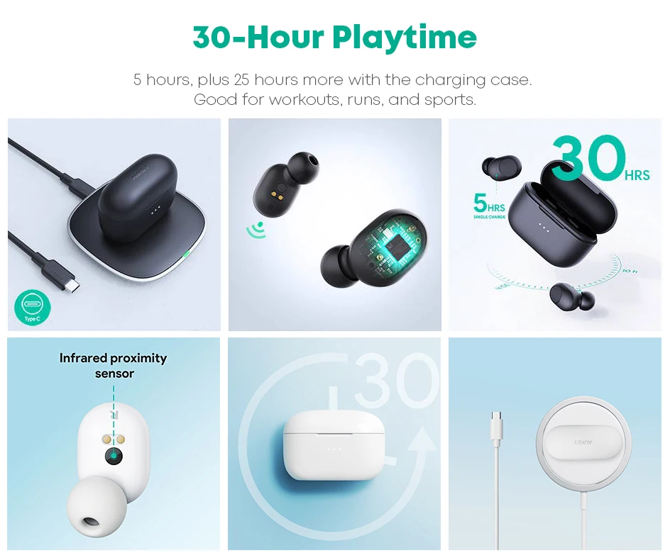 AUKEY Wireless Charging Earbuds Elevation inear Detection EPT31