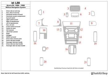 

Interior trim for Acura RL 3.5 1996-1998. Set L56.