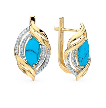

Gold earrings with turquoise and diamonds sunlight sample 585