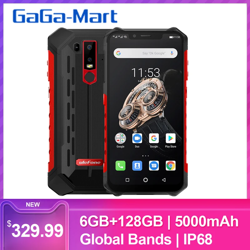 Ulefone Armor 6S Rugged Phone Waterproof Shockproof 6.2 inch 6GB 128GB Android 9.0 Helio P70 Octa Core 5000mAh NFC 4G Smartphone