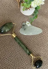 Gua Sha-Rodillo verde 2 en 1, conjunto de herramientas, masajeador, rascador de Jade Natural, con piedras para cara, cuello y espalda, 2 uds.