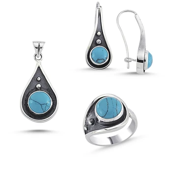 

Silver 925 Sterling Turquoise Stone Handwork Set