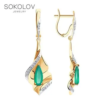 

SOKOLOV drop earrings with stones of gold with cubic zirconia and agate fashion jewelry 585 women's male, long earrings