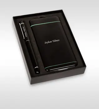 

Personalized Pb-199 10000mAh Fast charging Black Powerbank and Pen Set Special Design Gift Sweetheart Mother Office Travel Charger pen