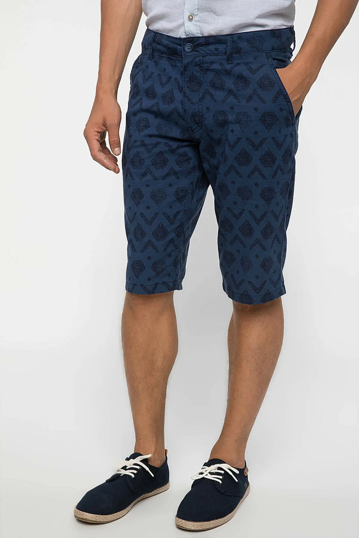 DeFacto мужские летние повседневные шорты, мужские Модные шорты с принтом, мужские темно-синие Бермуды, средняя талия, Shorts-I8225AZ18SM