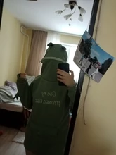 Sudadera con capucha de rana para mujer, ropa de calle Kawaii Harajuku gruesa con letras bordadas, de terciopelo, de gran tamaño, para Navidad