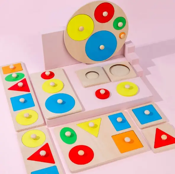 Montessori Toy Wooden Grasp Board Geometric Shape Educational Color Sorting Math Puzzle Preschool Learning Game Baby Kids Gift - Image 4