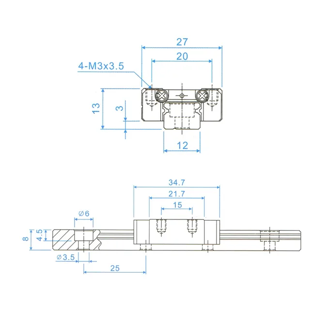 Guide Linéaire MGN Pour Imprimante 3D - Rail MGN7H 850mm Avec Bloc Coulissant, Chrome, Pré-percé