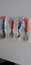 Peppa Pig-cubiertos de acero inoxidable para niños, modelos de figuras de la familia George Pig, vajilla, regalo de cumpleaños