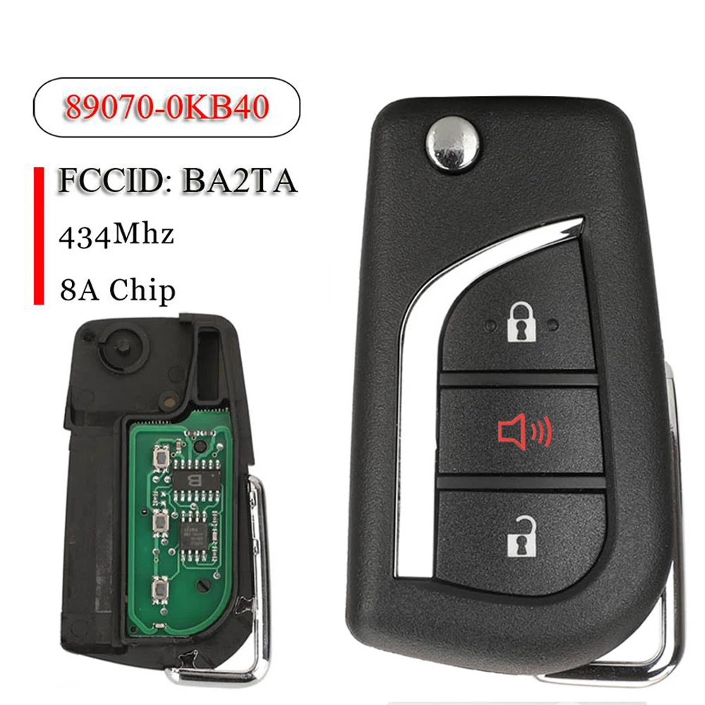 CN007268 3 Button Folding Filp Remote Control Car Key Fob Fit For Toyota Hilux 2015 - 2020 BA2TA 433MHz 8A Chip 89070-0KB40