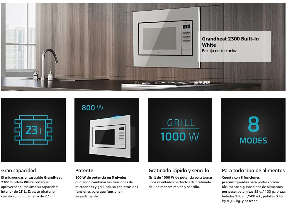 Microondas encastrable Digital Cecotec Grandheat 2300 Built-In White -  Outlet Exclusivo