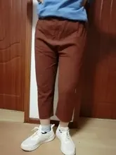 Pantalones de lino y algodón para mujer, pantalón harén holgado, informal, con cintura elástica, Color liso, para primavera y verano