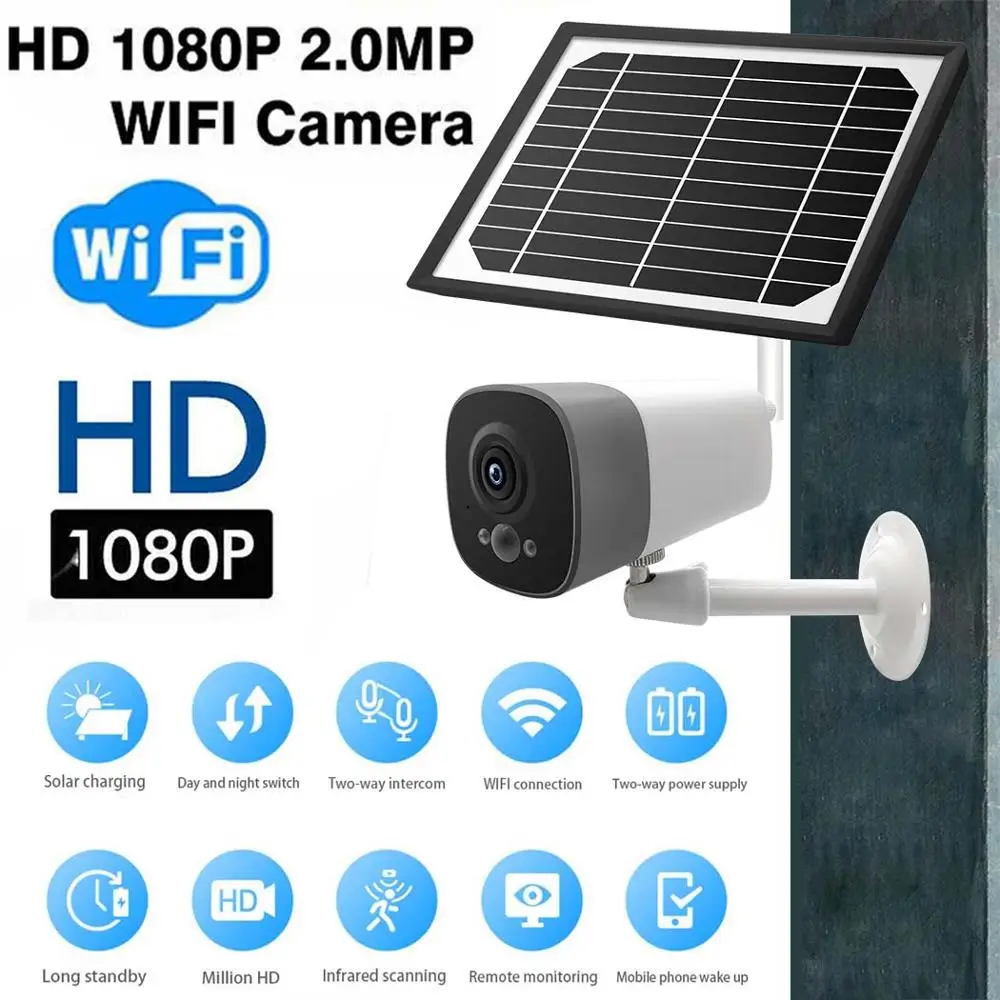 

Outdoor Security IP Camera Solar Power Charging Wireless WiFi Camera 1080P 2MP HD Surveillance External Solar Panel CCTV
