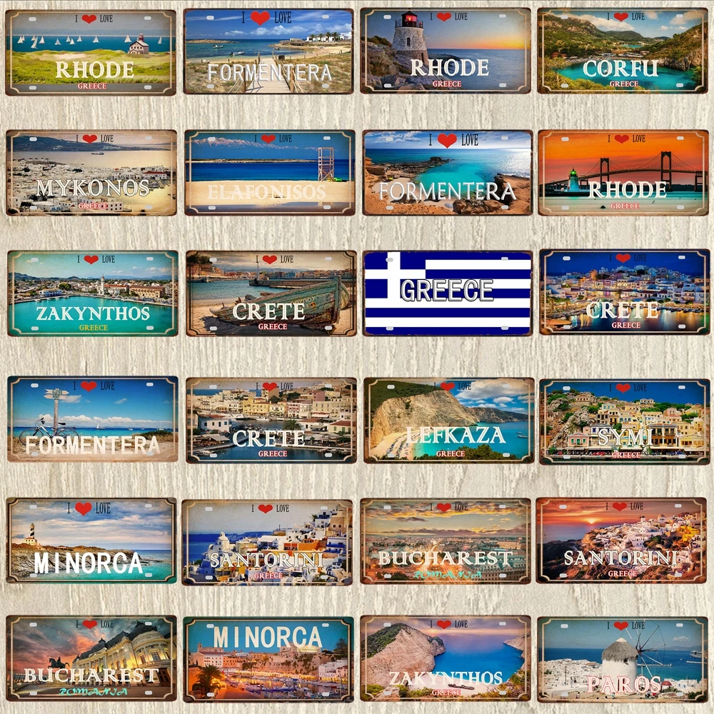 30X15CM Crete Zakynthos Santorini Greek Island Beach Metal Tin Sign Shabby Chi Travel Souvenir Wall Shop Home Art Decor DC-1358A